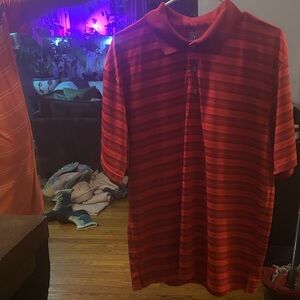 PGA Tour Red and Black Striped Polo Shirt